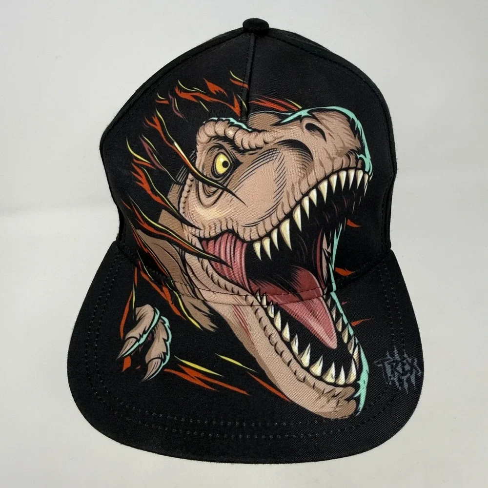 Jurassic World Youth OSFM T-Rex Graphic Black Snapback Hat Dinosaur Cap